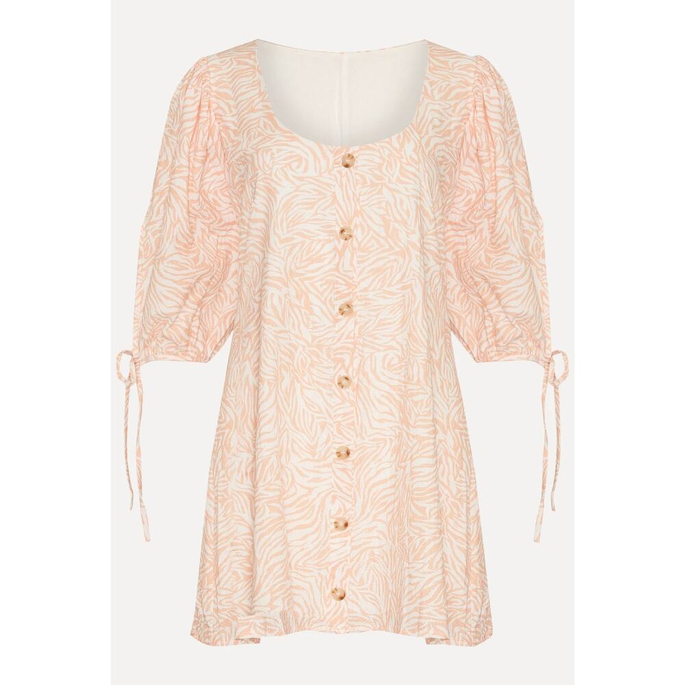 Girl and the Sun AIDA MINI DRESS Sunrise Zebra Size Small Peach Pink Puff Sleeve